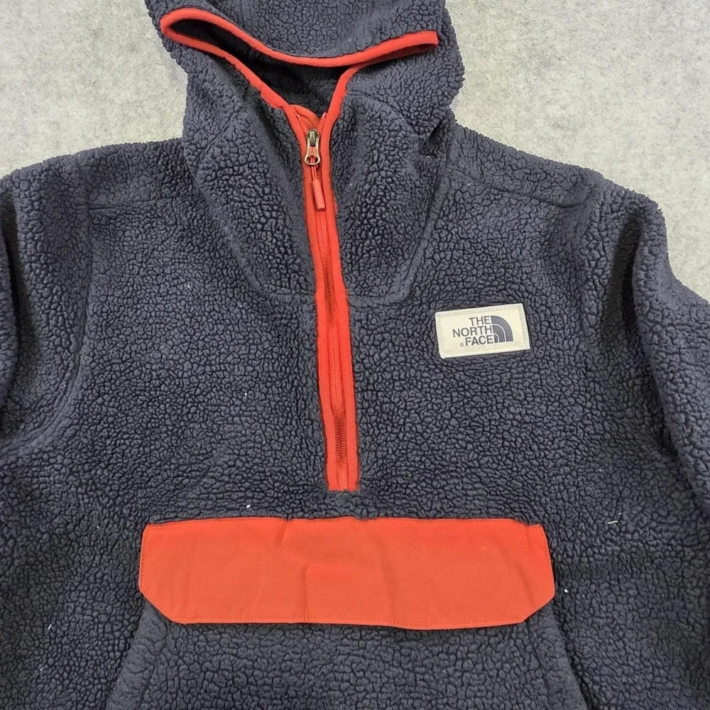 The North Face Campshire Hoodie Mens Small Blue Sherpa Fleece 1/4‎ Zip Pullover